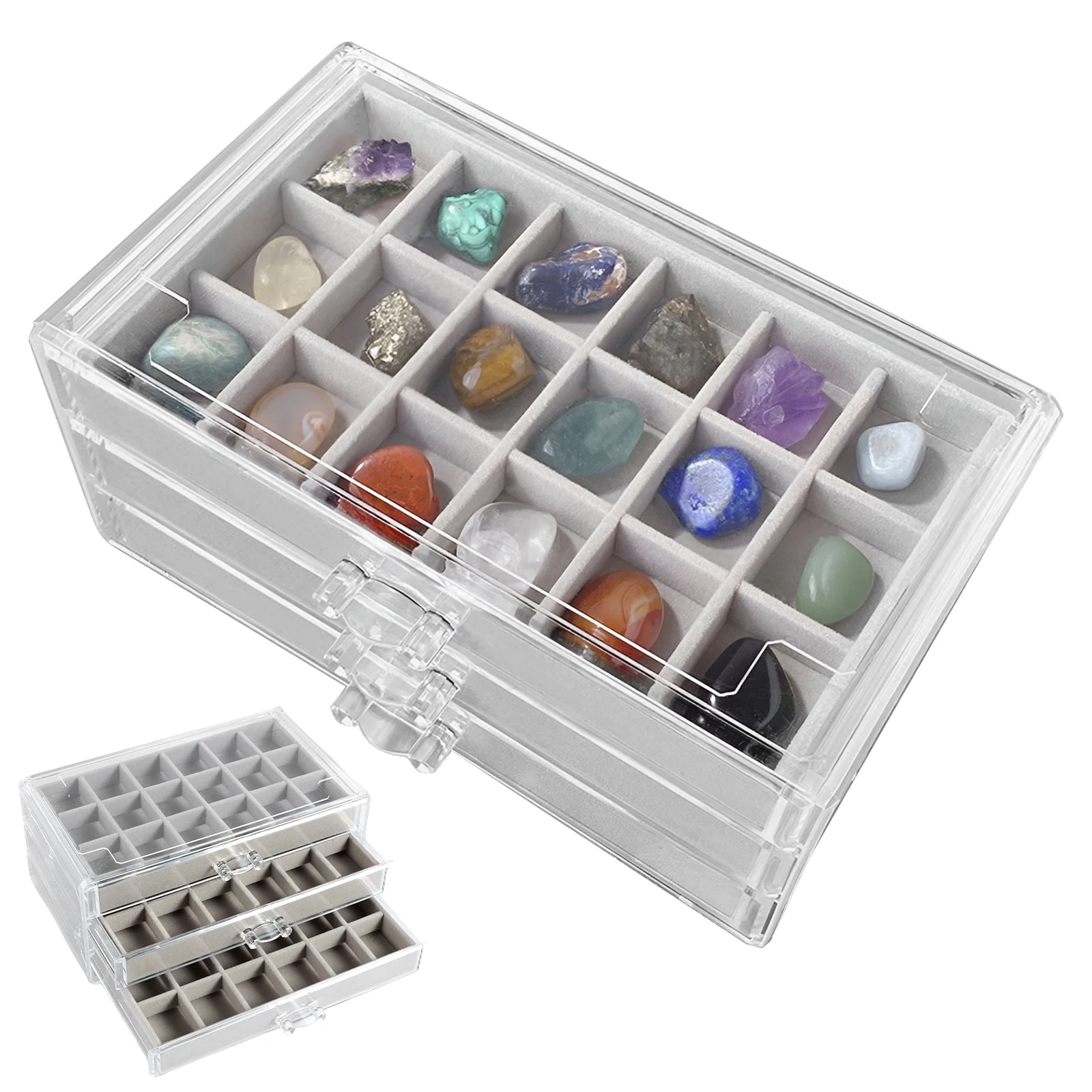Kids Toys Drawers - Espositore per Rocce con 3 Cassetti,